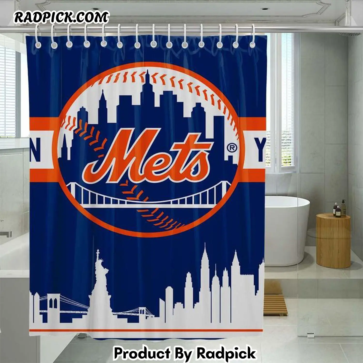 White shadow new york mets city shower curtain set for bathroom decor gift for friends rp3879